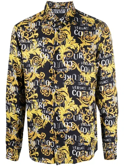 Versace Jeans Couture Signature-barocco-print Shirt In Black