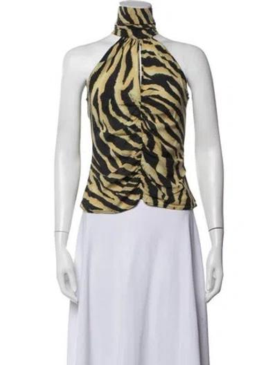 Pre-owned Versace Jeans Couture Silk Animal Print Top In Neutrals