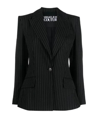 Versace Jeans Couture Single-breasted Pinstriped Blazer In Black