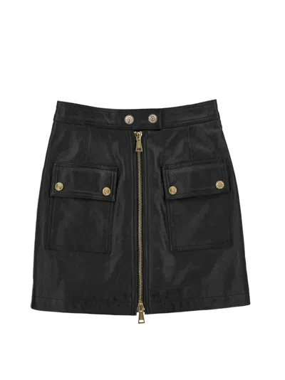 Versace Jeans Couture Button-embellished Lambskin Mini-skirt In Black