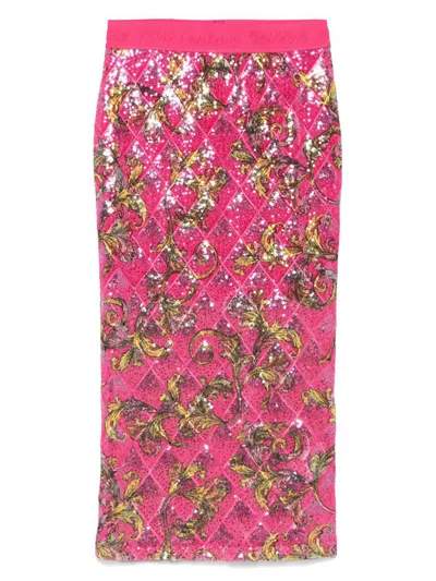VERSACE JEANS COUTURE VERSACE JEANS COUTURE MIDI SKIRT IN PINK WITH SEQUIN EMBELLISHMENT