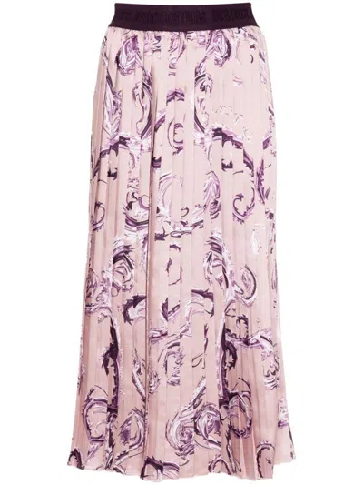 Versace Jeans Couture Watercolor Couture-print Midi Skirt In Pink