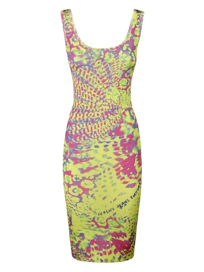 Versace Jeans Couture Sleeveless Animalier Print Slim Dress In Green