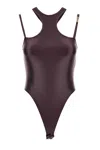 Versace Jeans Couture Racerback Bodysuit Metallic Hardware Straps In Brown