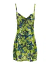Versace Jeans Couture Fitted Green Dress With Floral Patterns