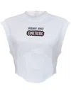 Versace Jeans Couture White Top With Logo And Cap Sleeves In White