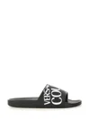 Versace Jeans Couture Logo-embossed Moulded-footbed Slides In Black