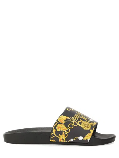 Versace Jeans Couture Slide Sandal With Logo In Black