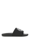 Versace Jeans Couture Black Bonded Pool Slides In Black
