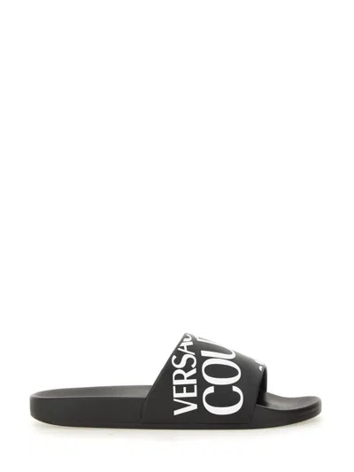 Versace Jeans Couture Slide Sandal With Logo In Black