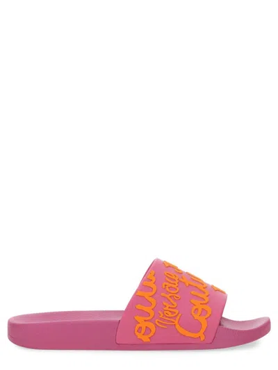 Versace Jeans Couture Slide Sandal With Logo In Pink