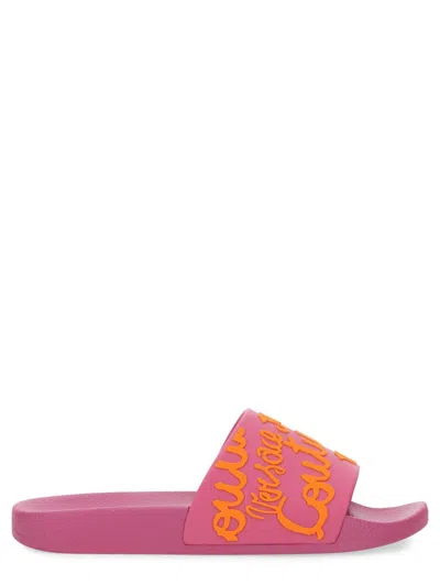 Versace Jeans Couture Slide Sandal With Logo In Pink