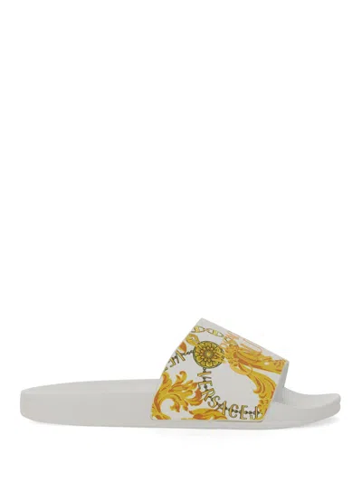 Versace Jeans Couture Slide Sandal With Logo In White