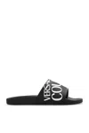 Versace Jeans Couture Logo-embossed Moulded-footbed Slides In Black