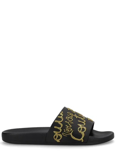Versace Jeans Couture Slides With Logo In Black