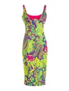 Versace Jeans Couture Animalier Bodycon Midi Dress In Multicolour