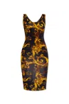 Versace Jeans Couture Watercolour Couture-print Midi Dress In Black