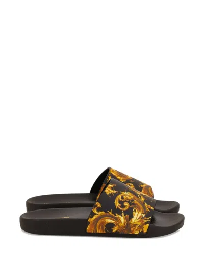 Versace Jeans Couture Slipper With Baroque Print In Black