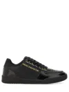 Versace Jeans Couture Logo-debossed Leather Sneakers In Black