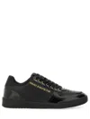 Versace Jeans Couture Logo-debossed Leather Sneakers In Black