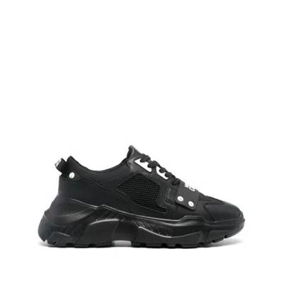 Versace Jeans Couture Logo-print Panelled Leather Sneakers In Black