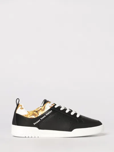 Versace Jeans Couture Premium Leather Sneakers For Men In Black