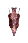 Versace Jeans Couture Abstract Print Slim Fit Leotard With High Neckline In White