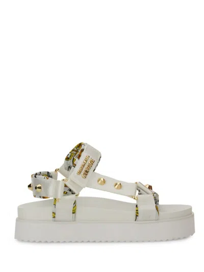 Versace Jeans Couture Sole Sandals With Decorative Logo Strap In Neutrals