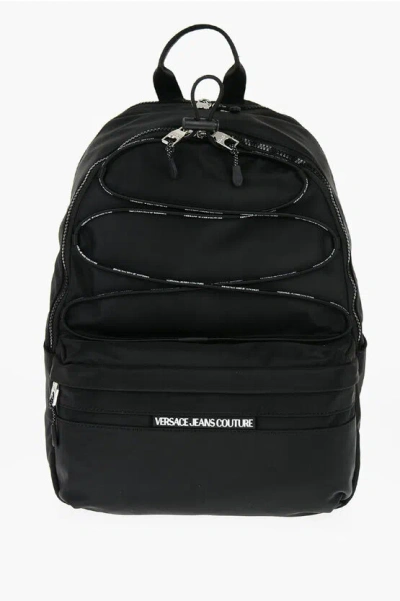 Versace Jeans Couture Solid Colour Nylon Backpack With Logoed Detail In Black