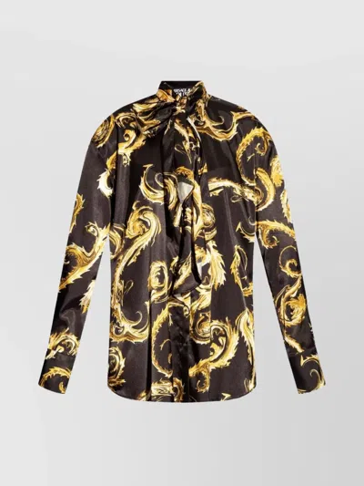 Versace Jeans Couture Spike Print Baroque Satin Shirt In Black