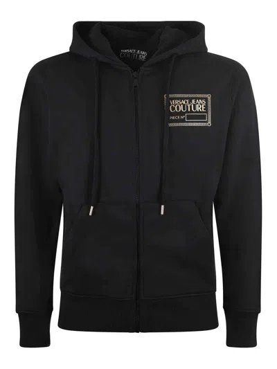 Versace Jeans Couture Logo Print Zipped Hoodie In Black