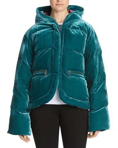 Versace Jeans Couture Stretch Velvet Puffer Jacket In Green