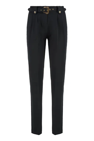 Versace Jeans Couture Stretch Viscose Trousers With Buckle Waist Belt In Black