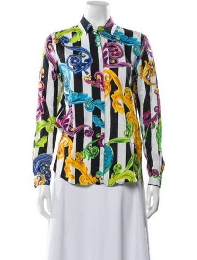 Pre-owned Versace Jeans Couture Striped Long Sleeve Blouse In Multi