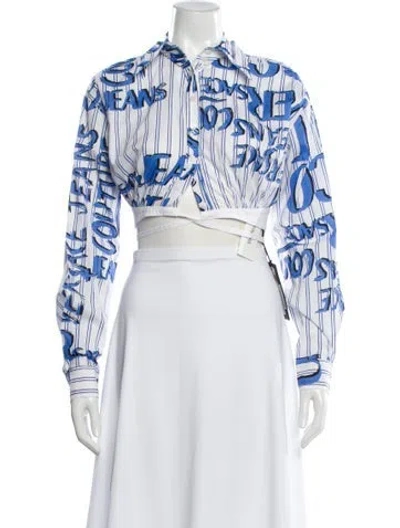 Pre-owned Versace Jeans Couture Striped Long Sleeve Button-up Top In White