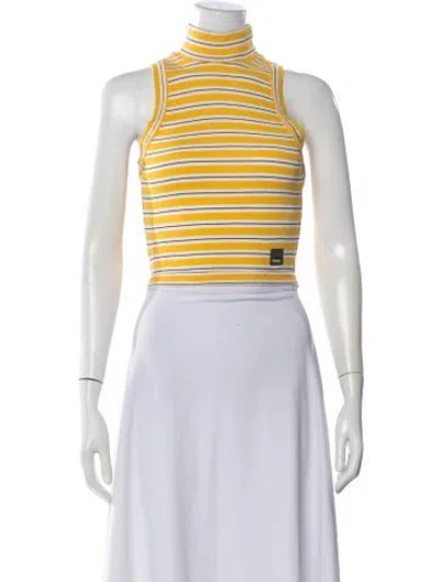 Pre-owned Versace Jeans Couture Striped Mock Neck Crop Top In Multi