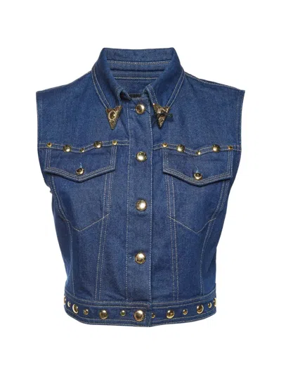 Pre-owned Versace Jeans Couture Studded Cropped Vest In Blue
