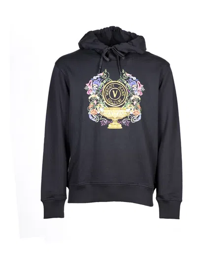 Versace Jeans Couture V Emblem Hoodie In Black