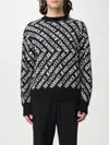 Versace Jeans Couture Monogram Crewneck Sweater With Ribbed Finish In Black