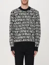 Versace Jeans Couture Monogram Crewneck Sweater With Ribbed Finish In Schwarz