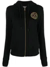 Versace Jeans Couture Black Zip-up Sweatshirt With Embroidered Logo In Black