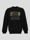 Versace Jeans Couture Metallic Logo-print Cotton Sweatshirt In Black