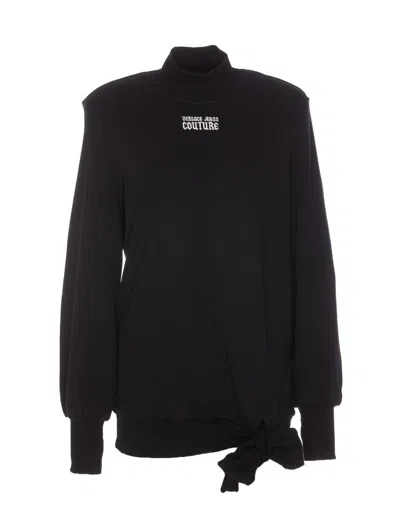 Versace Jeans Couture Logo-embroidered Mini Dress In Black