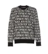Versace Jeans Couture Monogram Crewneck Sweater With Ribbed Finish In Black