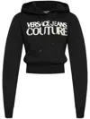 Versace Jeans Couture Cropped Black Sweatshirt With Hood And Logo Detail In Black