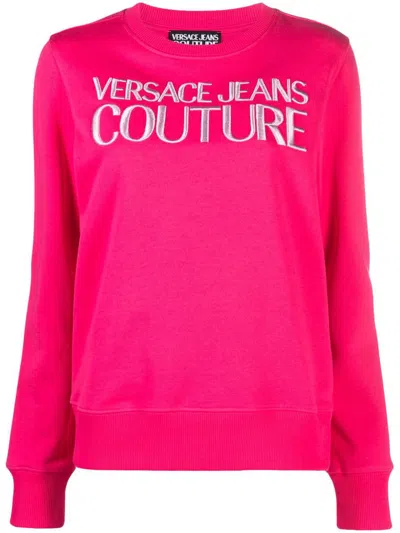 Versace Jeans Couture Logo-embroidered Cotton Sweatshirt In Fuchsia