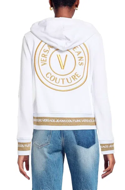 Pre-owned Versace Jeans Couture Sweatjacke V-emblem Hooded Jacke Sweatshirt Sweater L In Weiss