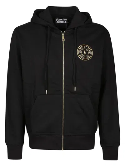 Versace Jeans Couture Logo-embroidered Cotton Hoodie In Black