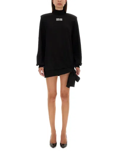 Versace Jeans Couture Sweatshirt Dress With Logo In Black