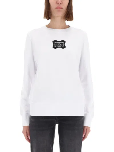 Versace Jeans Couture Sweatshirt With Baroque Logo Patch In White